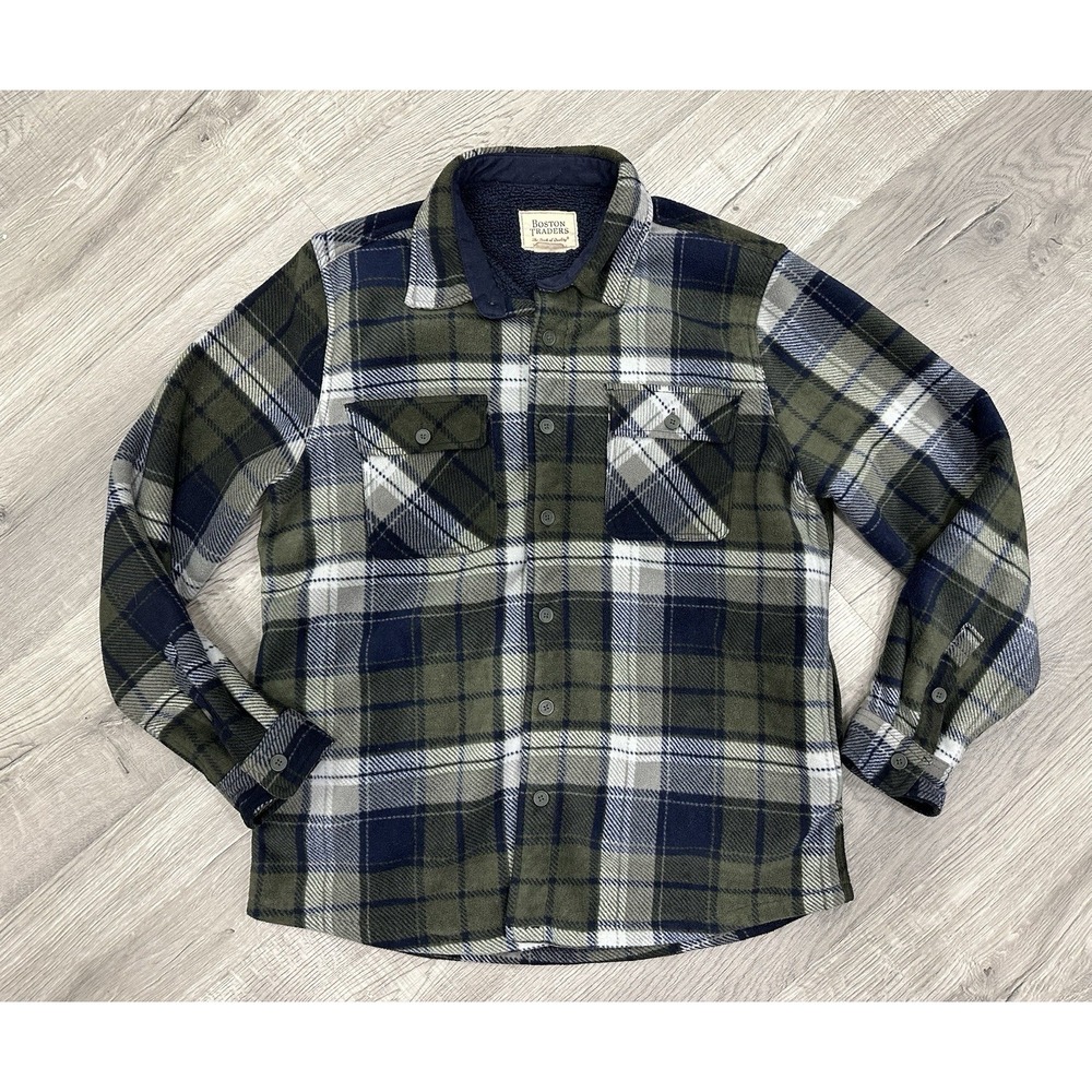 Boston Traders Fleece Lined Button Up‎ Shirt Jacket Shacket Mens Large Plaid